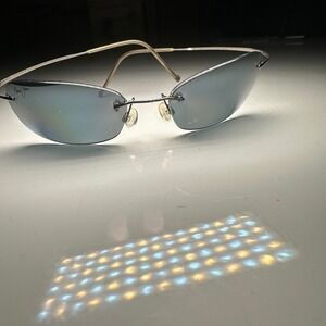 Maui Jim Sport Rimless Sunglasses Men's Dark Mirror Lens Case Silver Titanium